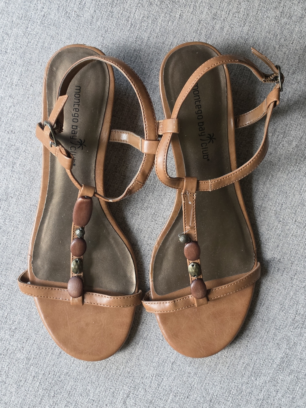 Montego Bay Club Tan Beaded T-Strap Sandals